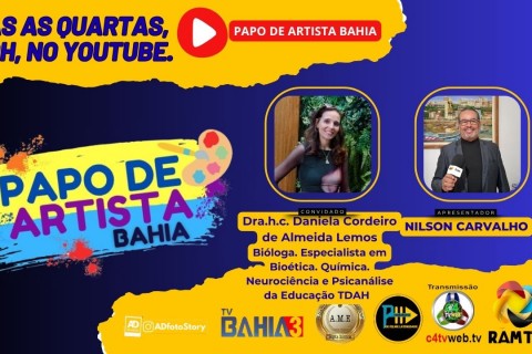 Programado para 8 de out. de 2025 Todas as quartas-feiras, às 20h, no canal Papo de Artista Bahia