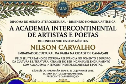 Jornalista de Camaçari Nilson Carvalho recebe título de Embaixador Cultural da Bahia